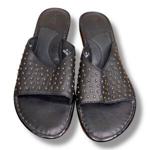 Size 10 Born Brand Black Leather Mule Bronze Studded Accent Slip On 2.5” Heel